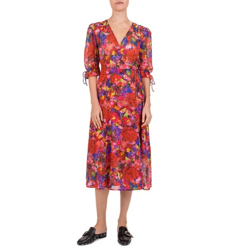The Kooples Summer Night Floral-Print Silk Wrap Dress LIKE NEW